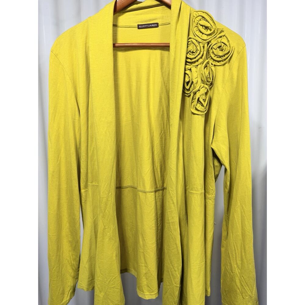 Elliott Lauren Rosette Cardigan Sz XL Chartreuse Pima Cotton Lagenlook New Luxe